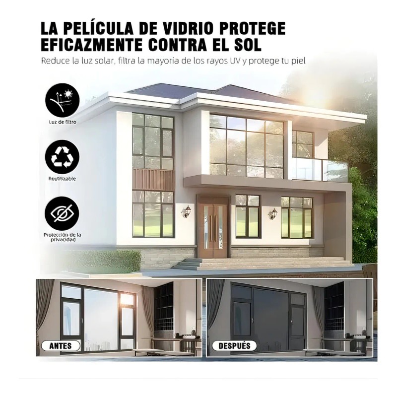 Película Espejo Privacidad Briofox 90x500cm Aislante Térmico Protección UV
