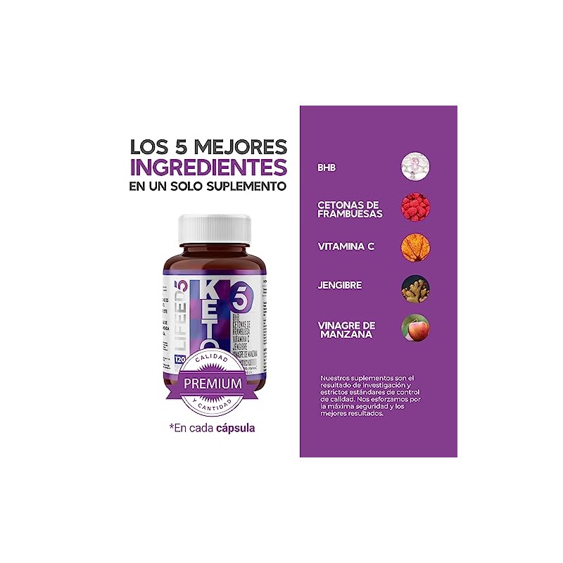 Lifeed Keto Suplemento Cetonas Frambuesa Bhb Vinagre Manzana Multivitamínico Jengibre