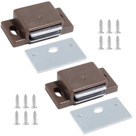 BokWin 2 PCS Magnetic Door Catch,Single Magnetic Catch Brown-15lb High Magnetic Shutter Hardware for Cupboard Kitchen Bathroom Closet Closures Cabinet Door with Screws