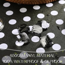 Romanstile Oilcloth Tablecloth, Outdoor Tablecloth, Weatherproof, Round, 120 cm, Black with Dots, Small PVC Tablecloths, 100% Waterproof for Garden, Patio, Balcony, Party, Birthday, Children, Garden