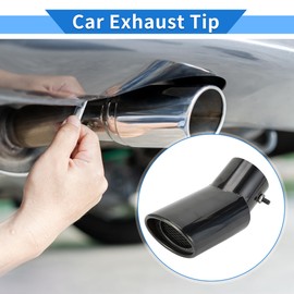 VekAuto 1 Pc Curved Slant Cut Exhaust Tip 2.9" Inlet 4.0" Outlet 6.9" Length Tailpipe Universal Car Bolt on Stainless Steel Black Rear
