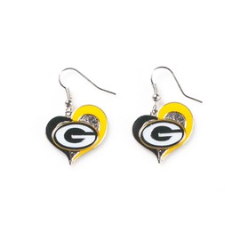 Sports Team Green Bay Packers Logo Swirl Heart Dangle Earring Set
