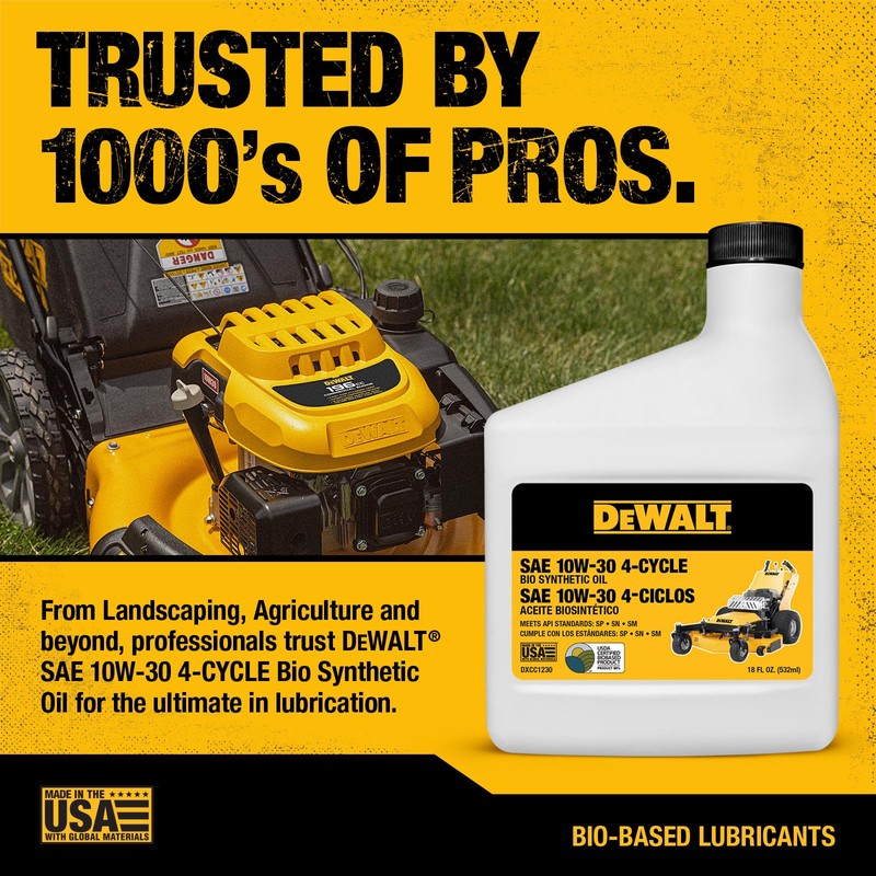 DEWALT Biosynthetic SAE 10W-30 Oil – 4-Cycle Engine Oil for
