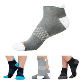 Copper Compression Calcetines para mujeres y hombres | Calcetines de compresión Powerknit para correr, ciclismo y alivio del dolor | Calcetines de fascitis plantar de 15 a 20 mmHg con soporte acolchado para el arco - 3 pares pequeños multicolor, Multicol