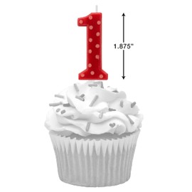 Papyrus Number Birthday Candles Pack, Red Polka Dots (10-Count)