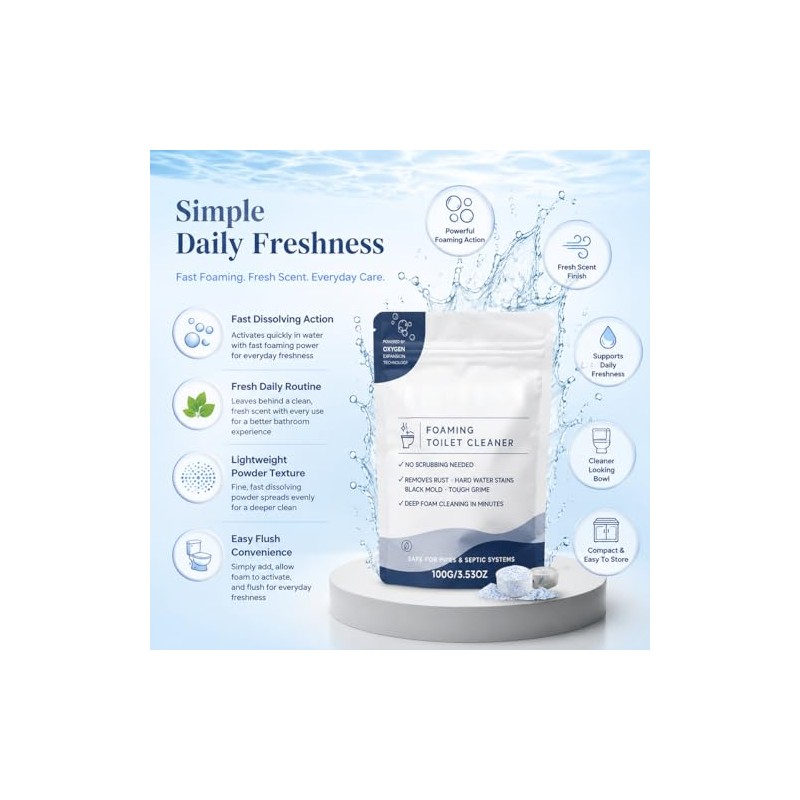 2 Pack Foaming Toilet Bowl Cleaner - Fast-Dissolving Fresh Scent