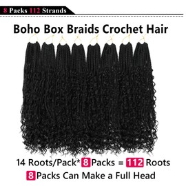 Goddess Box Braids Crochet Hair 24 Inch Crochet Boho Box Braids Pre Looped 8 Packs Boho Box Braids Crochet Hair For Black Women Crochet Box Braids With Curly Ends (24 Inch, 1B)
