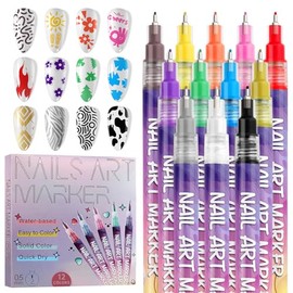 EBANKU 12 Colors Nail Art Pens Set, 3D 0.5MM Nail Polish Pens Graffiti Dotting Pen Quick-Drying Acrylic Nail Paint Liner Pen Tools for DIY Nail Art Manicure Tools