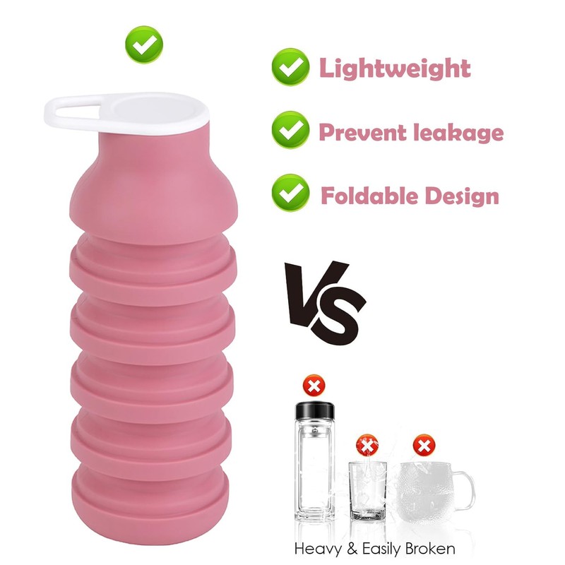 BMLFOH Collapsible Silicone Water Bottle - 20oz Foldable, Leakproof, BPA-Free