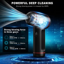 Compressed Air Duster,3 Gear Adjustable 100000RPM Electric Air Duster, Rechargeable Cordless Air Blower with LED Light for Computer Keyboard Electric Devices Cleaning. Replaces Compressed Air Cans