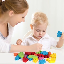 LovesTown Goldfish Wooden Puzzle for Kids, Alphabet and Number Jigsaw Puzzle Montessori Learning Blocks, Educational Preschool Toys for Toddlers, 26 PCS