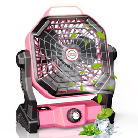 JINLICTE Camping Fan with LED Lantern, 20000 mAh 9 Inch Portable Rechargeable Battery Powered Fan with Stepless Speed and Quiet Battery Operated for Tent, Picnic, Barbecue, Fishing, Travel, Home