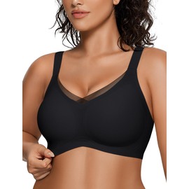 OEAK Plus Size Full Coverage Wireless Supportive Back Fat Smoothing Wirefree Bras for Large Breasted Women Black 3XL