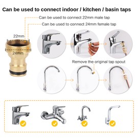 2 pack Universal Kitchen Mixer Tap Hose Connector, Brass Kitchen Sink Mixer Tap Connector Fitting, Garden Hose Pipe Tap Connector Adapter for Kitchen Sink Tap, Bathroom Tap, 22mm & 24mm Threaded Tap