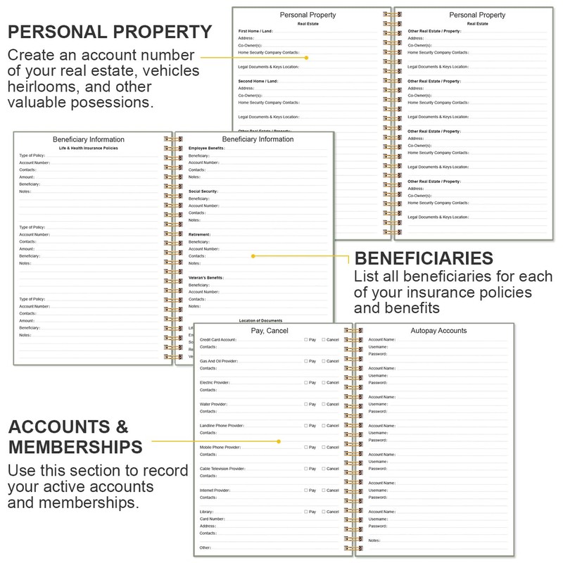 End of Life Planner – Final Arrangements Organizer for Beneficiary,