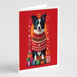 Caroline's Treasures Border Collie Holiday Christmas Greeting Cards Pack of 8 Blank Cards with Envelopes Whimsical A7 Size 5x7 Blank Note Cards