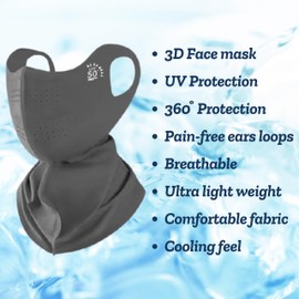 Sun Protection Face Mask, UV Protection Face Cover Half, Neck Gaiter Coverage with Ear Loops for Summer Outdoor Sports Unisex (Grey)