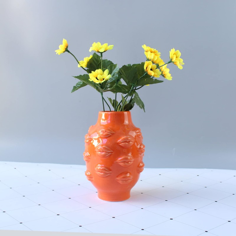 Romehaha Ceramic Body Vase, Lips Vase Table Decor Modern Farmhouse