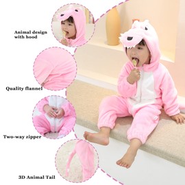 Doladola Unisex Kid's&Toddler's Costume Outfit Baby Boys Girls Flannel Animal Hooded Rompers Jumpsuit (12-18 Months, Pink Dinosaur)