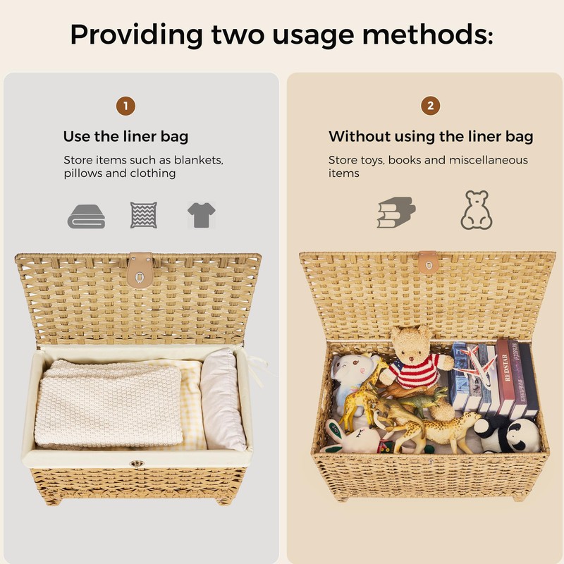 Honjourai Wicker Storage Basket with Lid,Rattan Shelf Basket with Removable