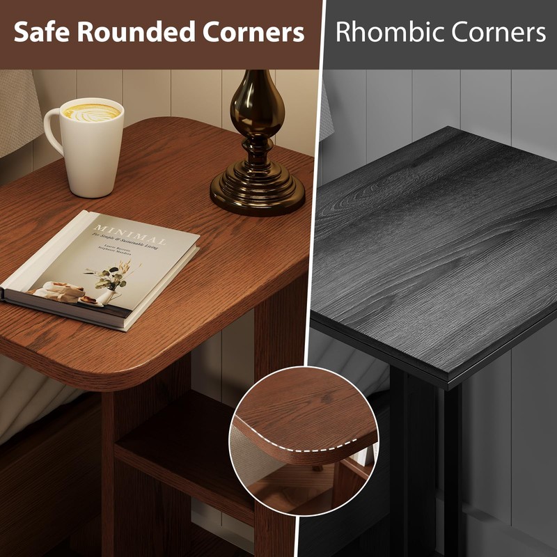 YQJJGL 3-Tier C-Shaped End Table with Storage and 2 Locking