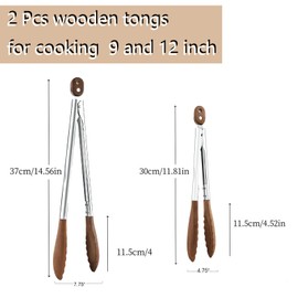 Wooden Tongs for Cooking Heat Resistant 2 Pcs 9 Inch 12 Inch Wooden Salad Tongs with Wood Tip for Serving Food Walnut Wood Kitchen Utensils for Toaster Home Chefs Gift Suitable for Non-stick Cookware