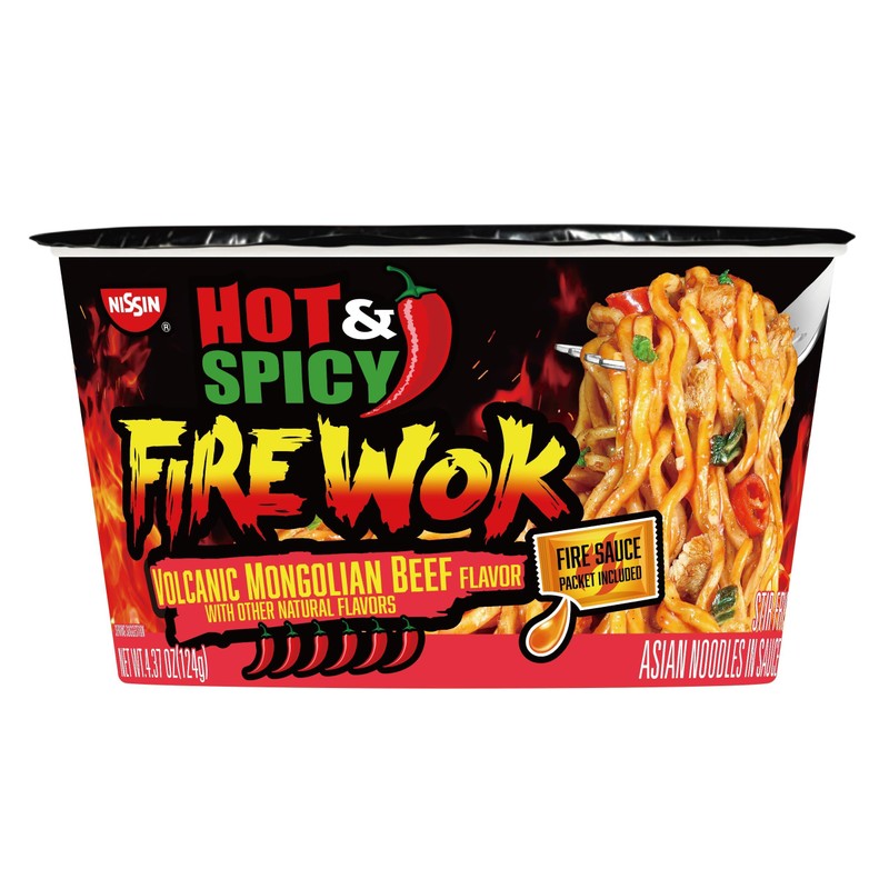 Nissin Hot & Spicy Fire Wok, Volcanic Mongolian Beef, 4.37