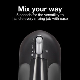 Proctor Silex Easy Mix 5-Speed Electric Hand Mixer with Bowl Rest, Compact and Lightweight, 100 Watts of Peak Power, Black (62507PS)