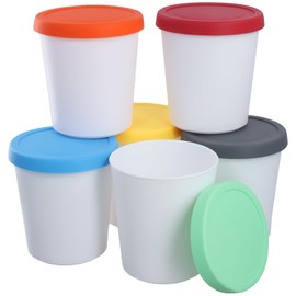 HOIGON 6 PCS Ice Cream Containers, 1Qt Reusable Freezer Storage Containers with 6 Colors Silicone Lids, Homemade Dessert Storage Tubs for Home and Store