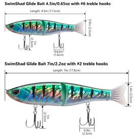 Bassdash SwimShad Glide Bait Jointed Swimbait for Bass, Pike, Salmon, Trout, Muskie - Pack of 3