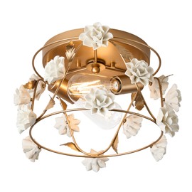 SONLA Flush Mount Ceiling Light Fixture, Vintage Ceramic Flowers Ceiling Light Fixture, Gold Ceiling Lighting, Hallway Lighting Fixtures Ceiling C2801-4