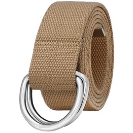 Canvas Web Belt Metal Double D Ring Buckle for Men Women Casual Cloth Military Style Belt 1 1/2" Wide Beige Medium