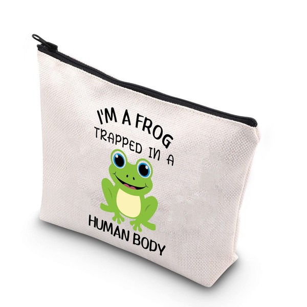 PLITI Frog Lover Makeup Bag Funny Frog Gift I'm A Frog in a Human Body Cosmetic Bag for Animal Frog Lover Gift, Frog Trappedu