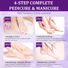 Spa Pedicure Kit, Pedicure Foot Soak Kit Foot Spa Treatment at Home Pedicure Foot Care Kit 4 in 1 with Foot Soak Bath Salt Foot Scrub Lotion for Dry Cracked Feet (3 set Lavender)