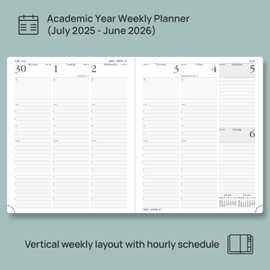 POPRUN Planner 2025-2026, (Large 8.5'' x 10.5'' Hard Cover) Academic Calendar (July 25-June 26) Daily Weekly and Monthly Appointment Book with Hourly Time Slots, Monthly Tabs, 100 GSM - Burgundy