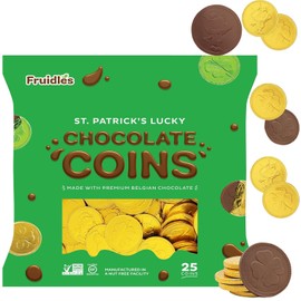 St. Patrick's Day 25 Coins Gold Shamrock Coins Foils, Belgian Clover Coins Bag Nut-Free (25-Pack)