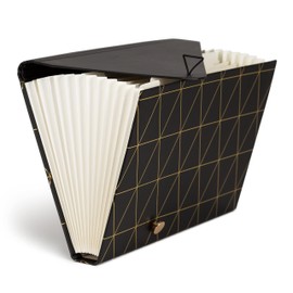 U Brands 13-Pocket Expanding File Folder, Office Supplies, Black and Gold Geometric, Brass Hardware, FSC Certified