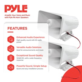 Pyle 8'' Indoor and Outdoor 65 Watts Heavy Duty Portable PA Horn Speaker, 8 Ohms Impedance, with Adjustable Bracket, White (2 Pack)