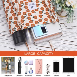 Ayieyill Corduroy Tote Bag for Women Canvas Shoulder Cord Purse with Inner Pocket（Flowers）