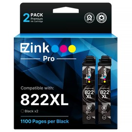 E-Z Ink Pro 822XL Ink Cartridges Remanufactured Replacement for Epson 822XL Black Printer Ink for Workforce Pro WF-3823 WF-4833 WF-4830 WF-4820 WF-4830 WF-3820 Printer Ink Cartridges (2 Black)