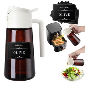 LAKUMIQI 2-in-1 Glass Oil Dispenser & Sprayer - 16oz/470ml Leakproof Olive Oil Sprayer Bottle for Cooking, Air Fryer, BBQ, Baking, Salad(Light-Blockage Cream 1PC)