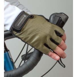 AERO|TECH|DESIGNS | Vintage Leather Gel Padded Palm Fingerless Gloves | XX-Large | Olive Green