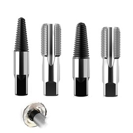 ADOFUN Screw Extractor Pipe Taps, Set of 4, 1/2 and 3/4 Inches, High Carbon Steel, Heavy Duty, Pipe Tap, Screw Removal, Reverse Tap, Remove Fused Threads, Plumbing Tool Set, Repair Damaged Bolts
