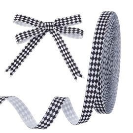 AHANDMAKER Black and White Checkered Printed Ribbon，3/8" x 20 Yards Diamond Check Ribbons Diamond Pattern Decorative Christmas Ribbon for Racing Car Party DIY Wreath Decoration Gift Wrapping