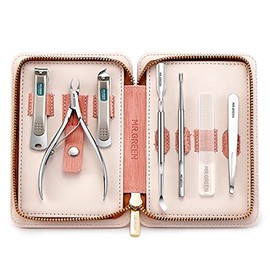 7-in-1 Manicure Set with Stylish Pink Striped Case