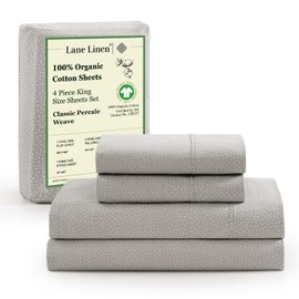 LANE LINEN LANE LINEN 100% Organic Cotton Sheets King Size, Low Pilling Fade Resistant Machine Washable Naturally Cooling King Bedding Set, Soft & Comfy Sustainably Produced Cotton Sheets - Snowdrop