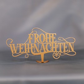 Frohe Weihnachten Stand | Quality Decoration from Steel | Christmas Decor for your home | Gold and White Metall Accents for your Holidays. (Weihnachtsgold)
