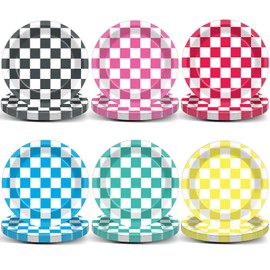 48Pcs Colorful Checkered Plates Race Car Theme Party Supplies Gingham Paper Plates for Bachelorette Bridal Shower Birthday Party Decorations Carnival Fiesta Decor Colorful Plaid Tableware
