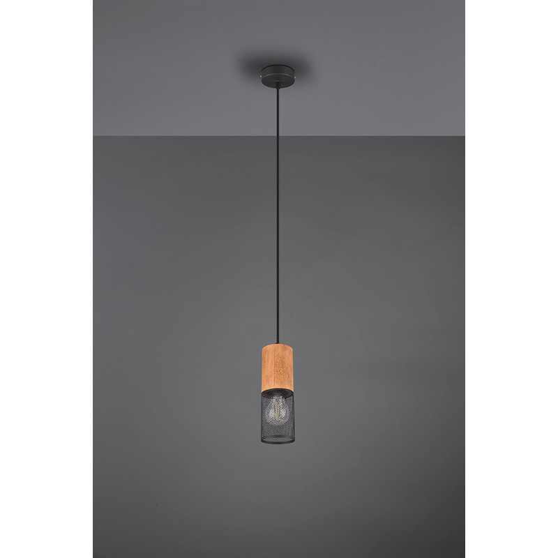 Trio Leuchten Tosh 304300132 Pendant Light Metal Black Matt Wood