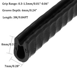 TA-VIGOR Edge Trim U Seal, Black PVC U-Seal Channel Edge Protector Sheet Fits 0.3-1.5mm Edge 3Meter/9.84Ft Length